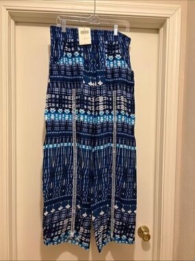 Bostonian Navy & Aqua Patterned Wide-Leg Jumpsuit